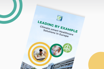 Cover page of the catalogue Leading by example: Climate-smart healthcare solutions in Europe