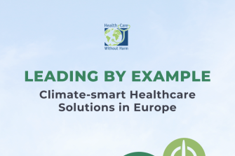 Cover page of the catalogue Leading by example: Climate-smart healthcare solutions in Europe