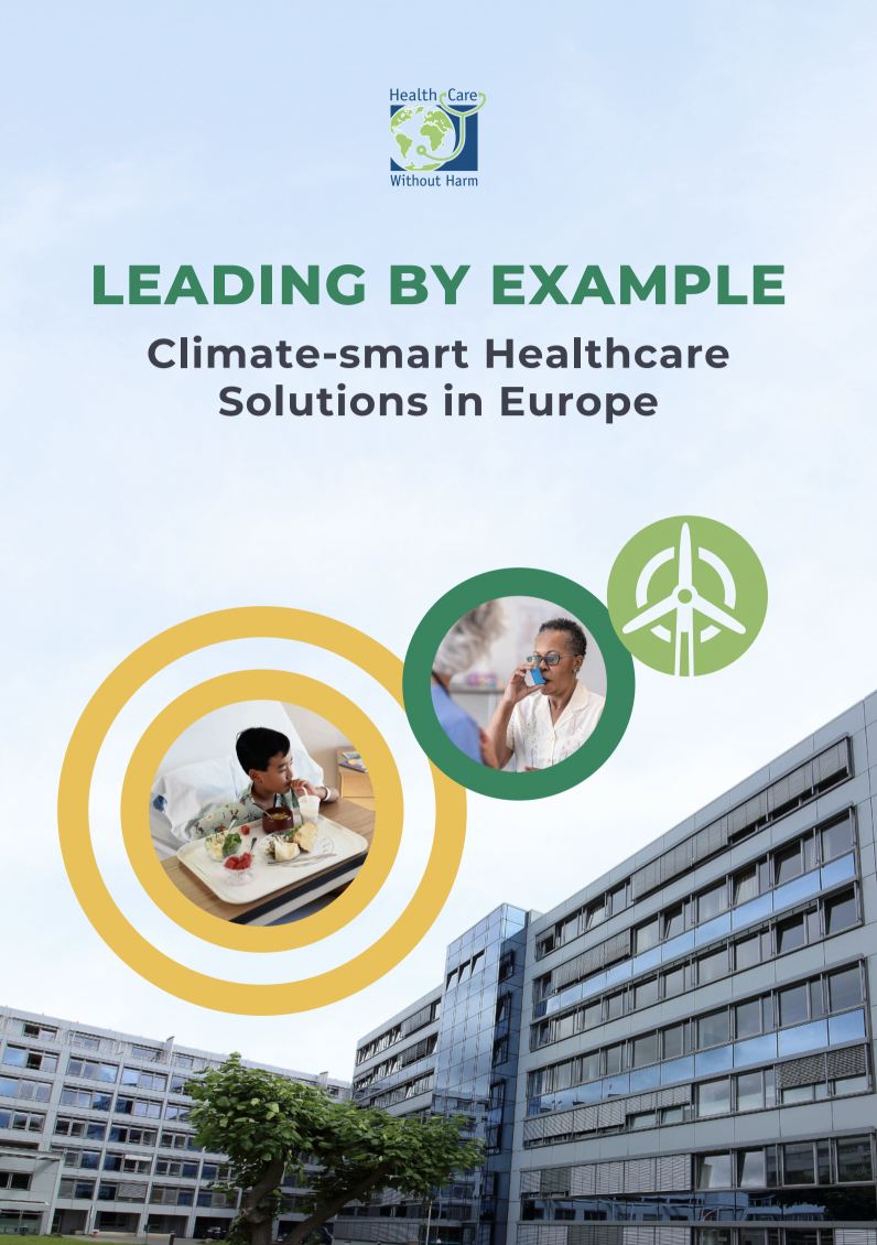 Cover page of the catalogue Leading by example: Climate-smart healthcare solutions in Europe