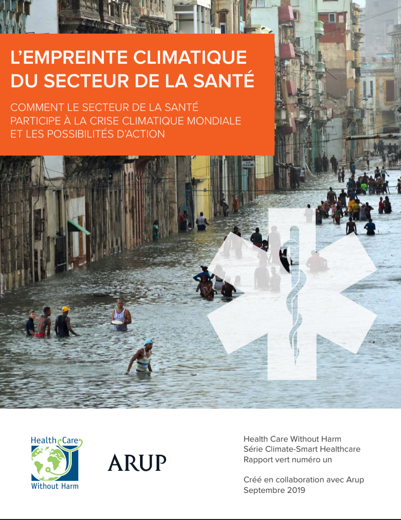 The front cover of Healthcare's climate footprint report (French)